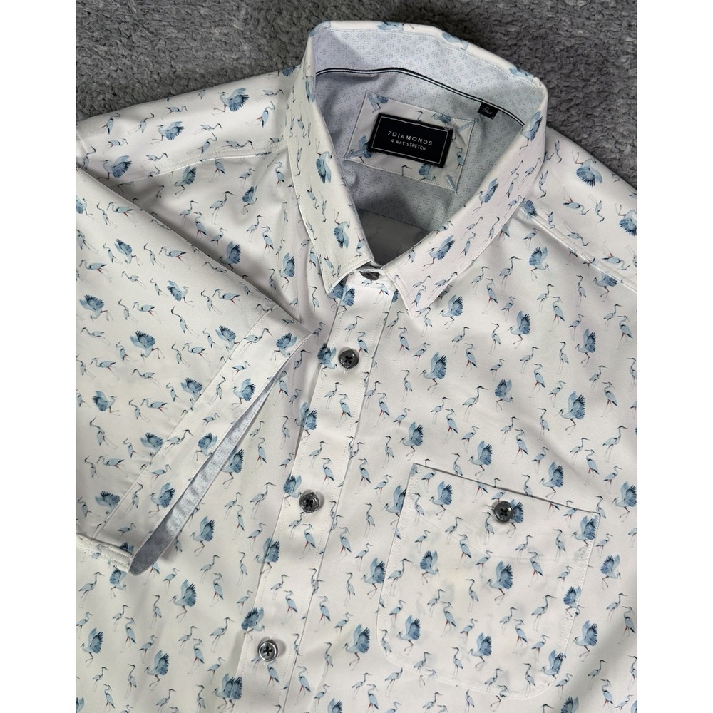 7 Diamonds 4 Way Stretch Men's Medium Endless Enigma Shirt Blue Heron Print